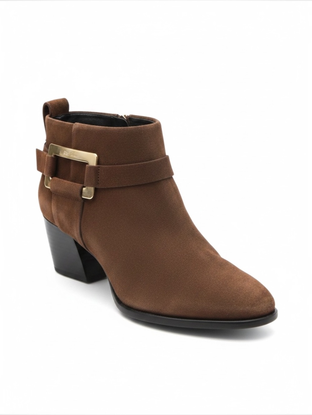 ROGER VIVIER Authentic Gold Buckle Brown Suede Ankle Booties Size 6.5
